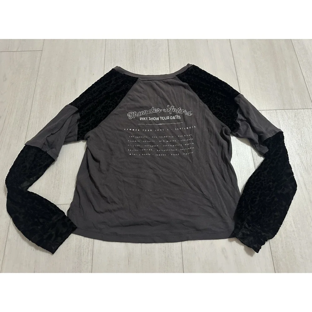 NWT Free People Top Velvet Leopard Sz‎ S Thunder Motors Motorcycle Gray $98